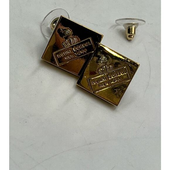 Henri Bendel Gold Plated Black Onyx Pyramid Studs Earrings - Picture 11 of 15